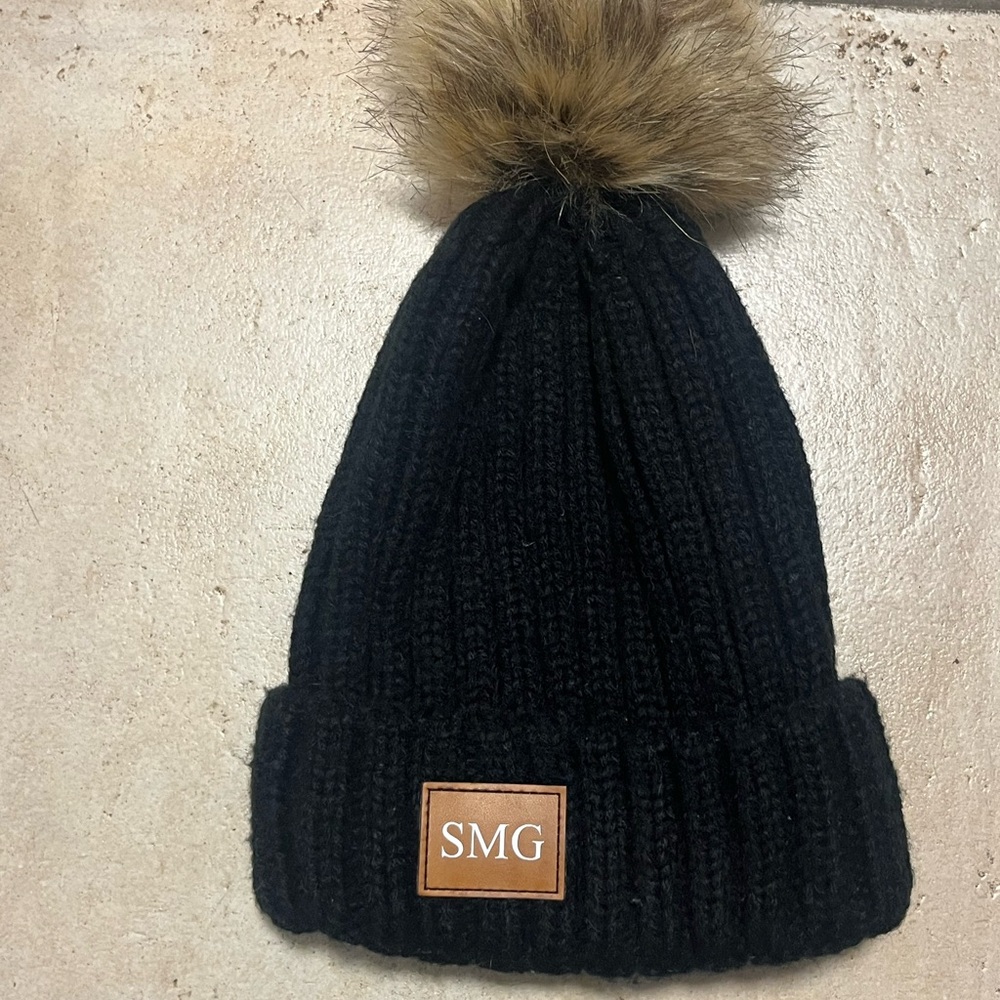 Black Knit Beanie with Removable Faux Fur Pom